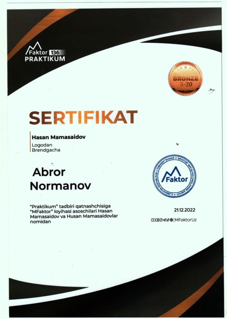 SFERA-Patent patent vakili guvohnomasi, O‘zbekiston